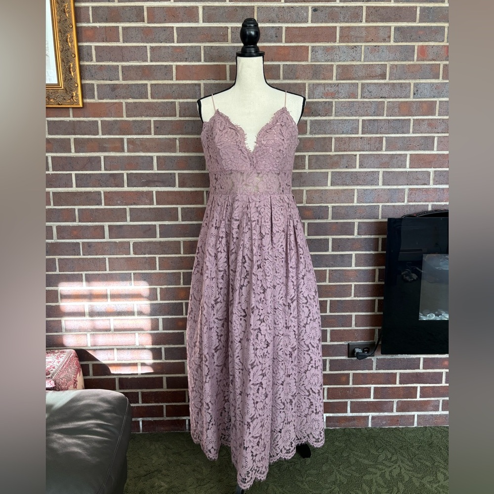 ASOS Lace Spaghetti Strap Midi Dress in Mauve lavender Size 12 - Picture 11 of 12